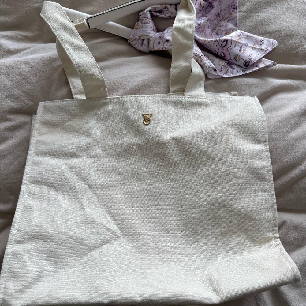 Victoria’s Secret Cream Textured Tote Bag w/ Scarf Detail